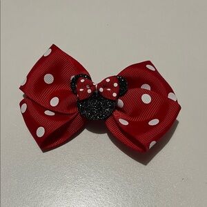 Red Polka Dot Bow with Minnie Mouse Accent